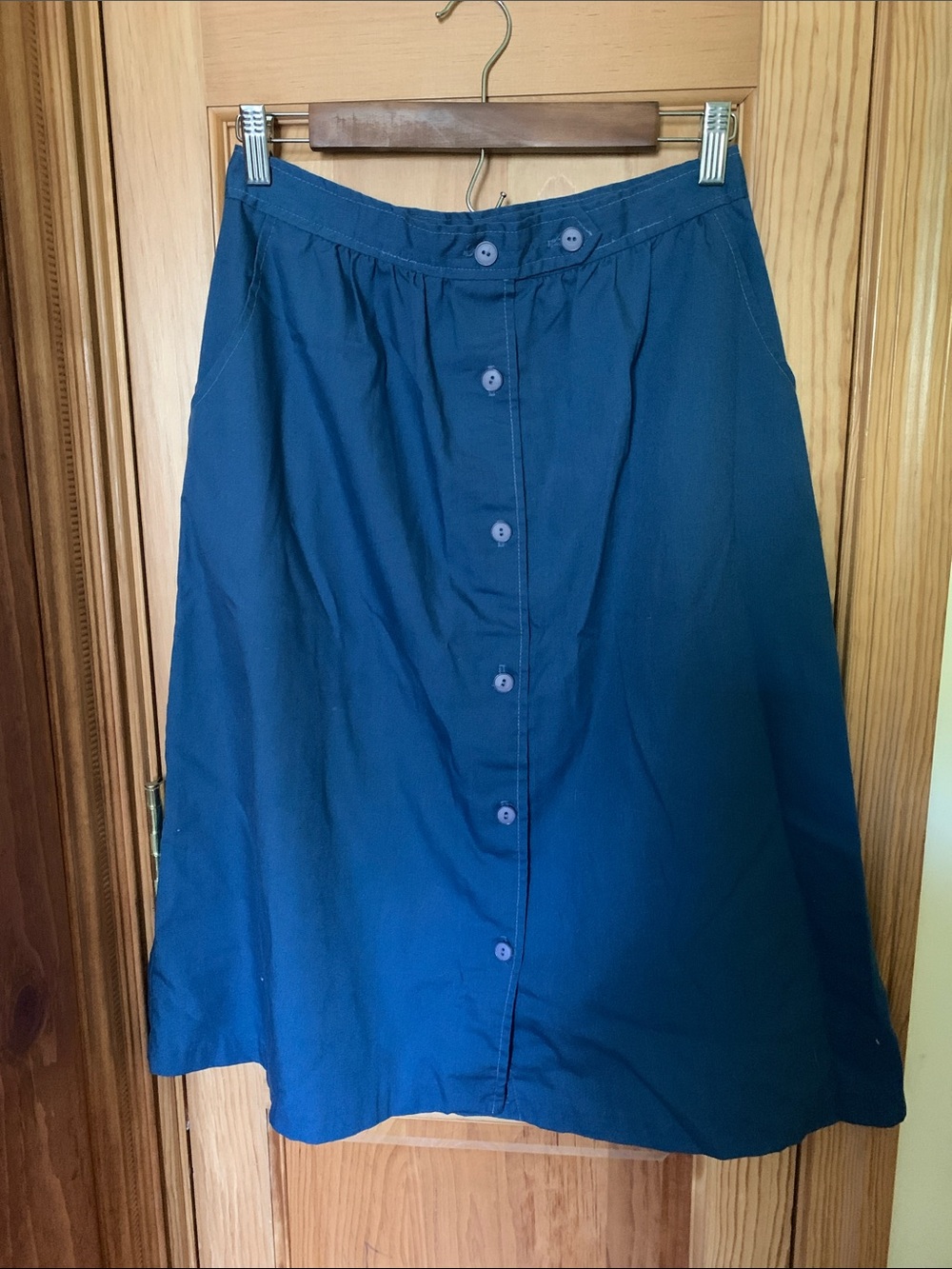 ☁️ Vintage Blue Button-Front A-line Midi  Women's Skirt ☁️
